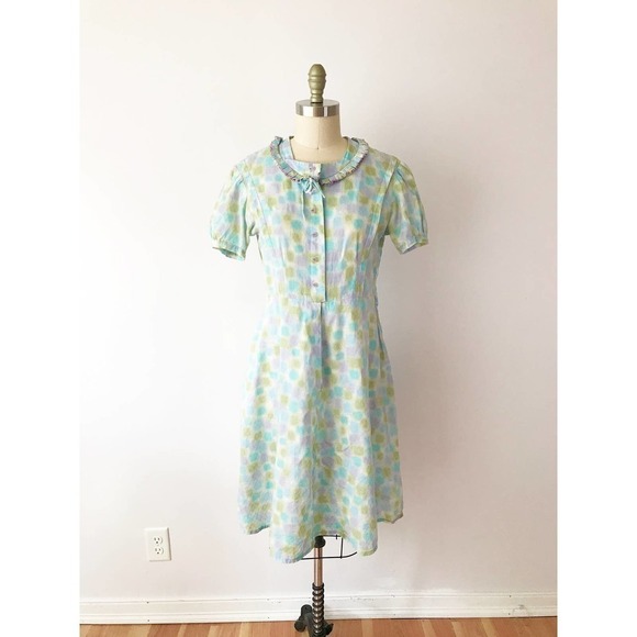 60s Vintage Pastel Splotch Day Dress A Line Floral - Picture 3 of 10